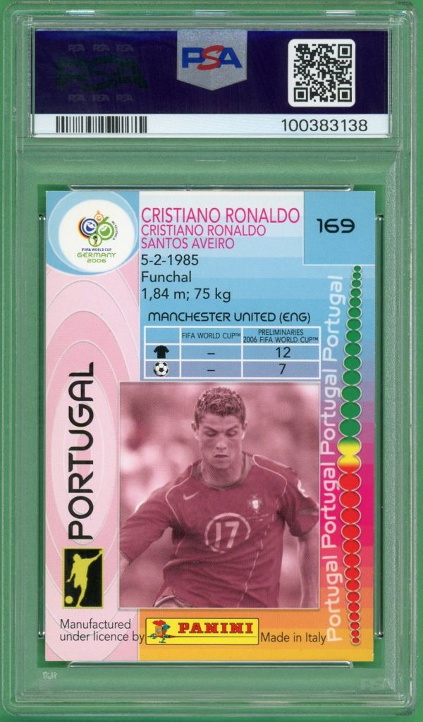 Cristiano Ronaldo 2006 Panini World Cup Germany Card #169 PSA 8