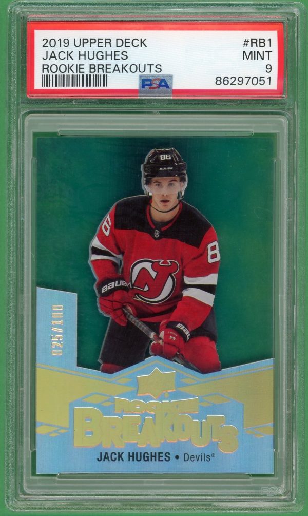 Jack Hughes 2019-20 Upper Deck Rookie Breakouts /100 PSA 9 POP 8