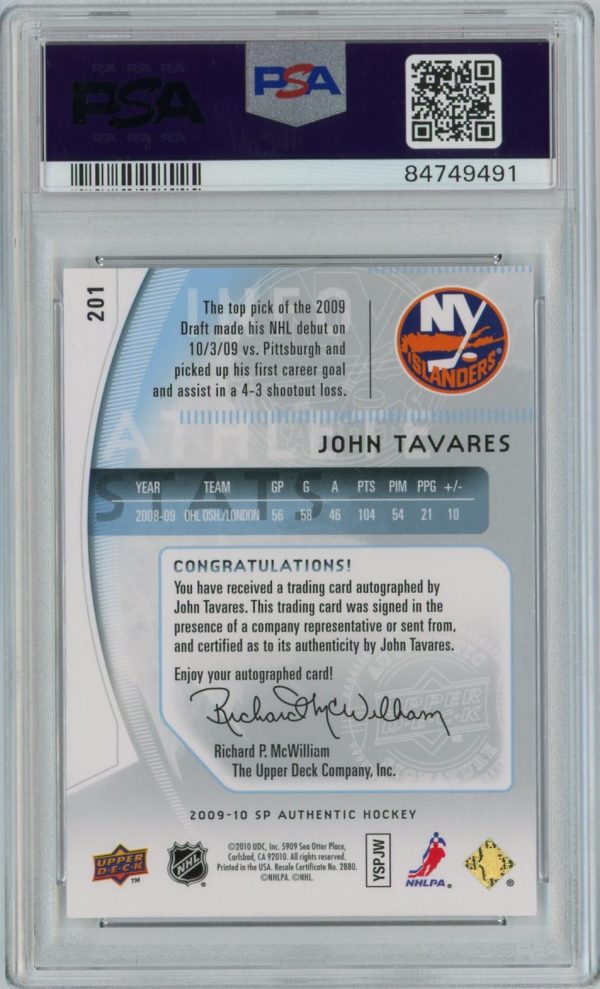 John Tavares 2009-10 SP Authentic Future Watch Auto 550/999 #201 PSA 10