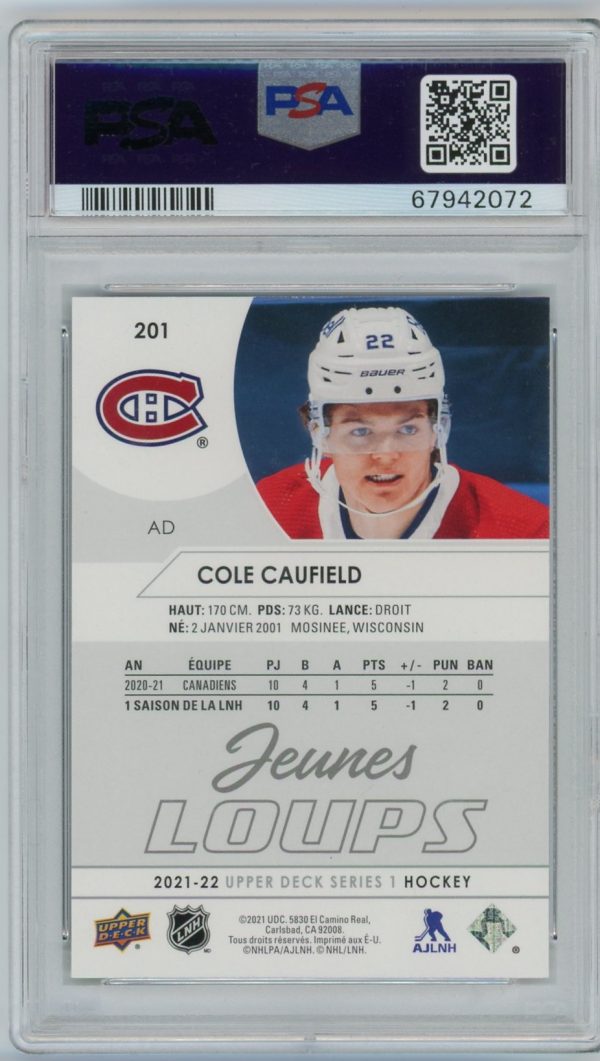 Cole Caufield 2021-22 Upper Deck Young Guns French RC #201 PSA 9