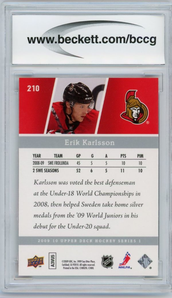 Erik Karlsson 2009-10 Upper Deck Young Guns RC #210 BCCG 10 (A)