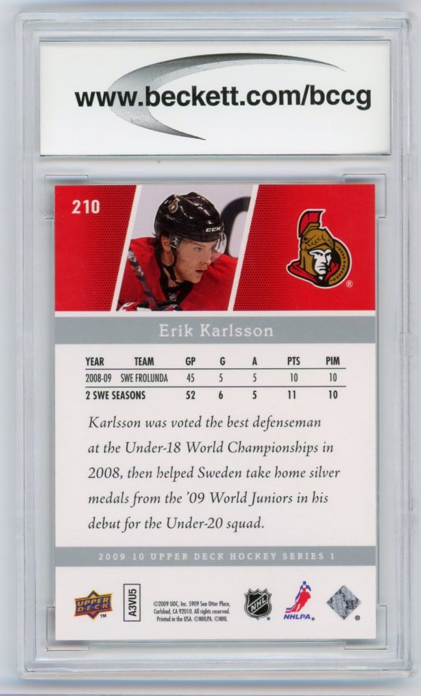 Erik Karlsson 2009-10 Upper Deck Young Guns RC #210 BCCG 10 (B)