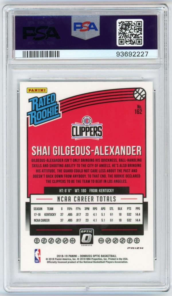 Shai Gilgeous-Alexander 2018-19 Donruss Optic Rated Rookie Shock #162 PSA 9