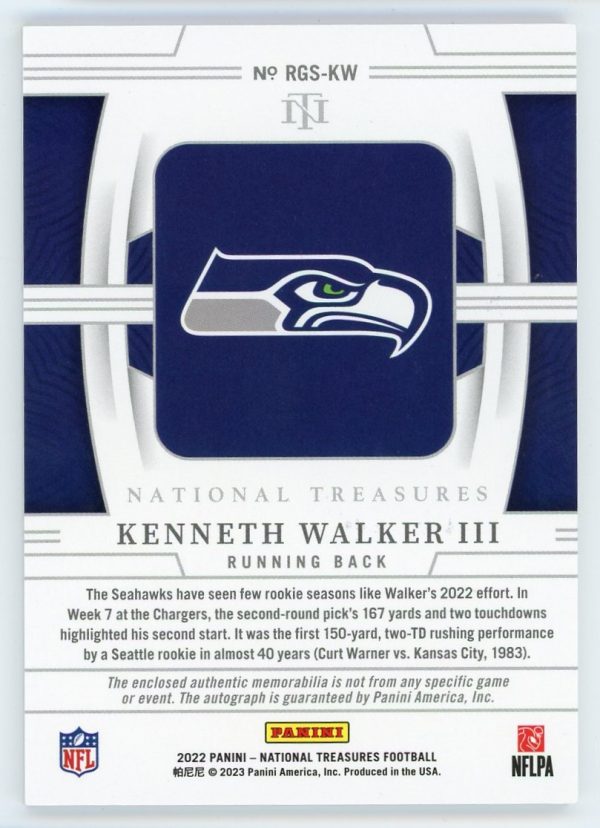 Kenneth Walker III 2022 National Treasures NFL Gear RPA 02/25