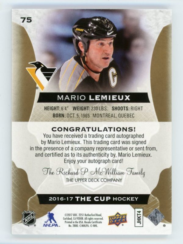 Mario Lemieux 2016-17 UD The Cup Gold Spectrum Foil Auto 02/12 #75