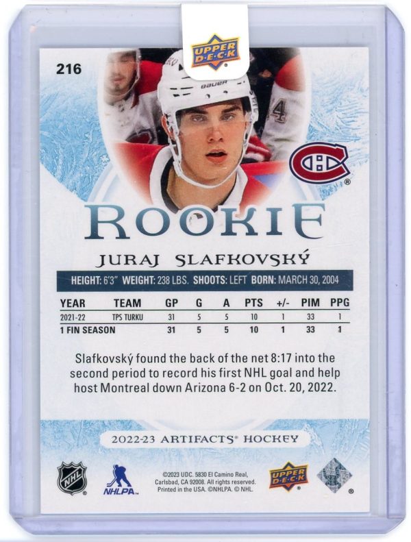 Juraj Slafkovsky 2022-23 UD Artifacts Emerald Green 55/99 RC #216