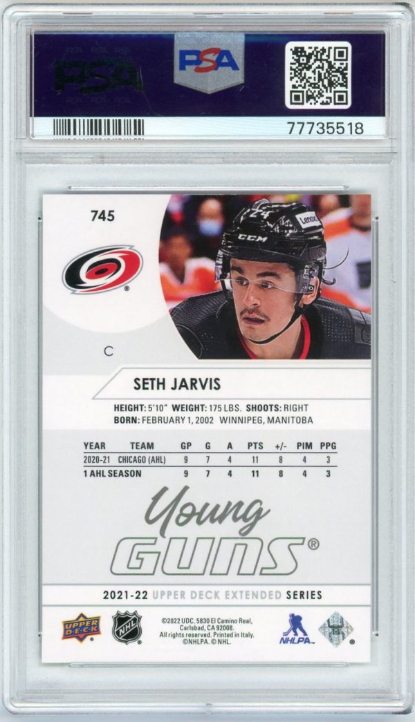 Seth Jarvis 2021-22 Upper Deck Young Guns Rookie Card #745 PSA 10