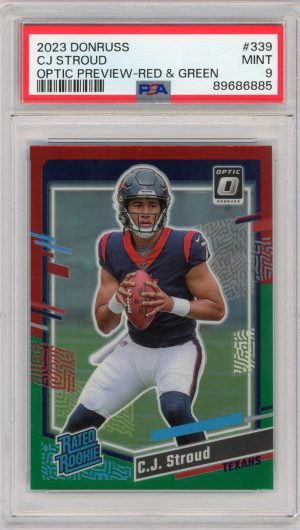 CJ Stroud 2023 Donruss Rated Rookie Optic Preview Red/Green RC #339 PSA 9