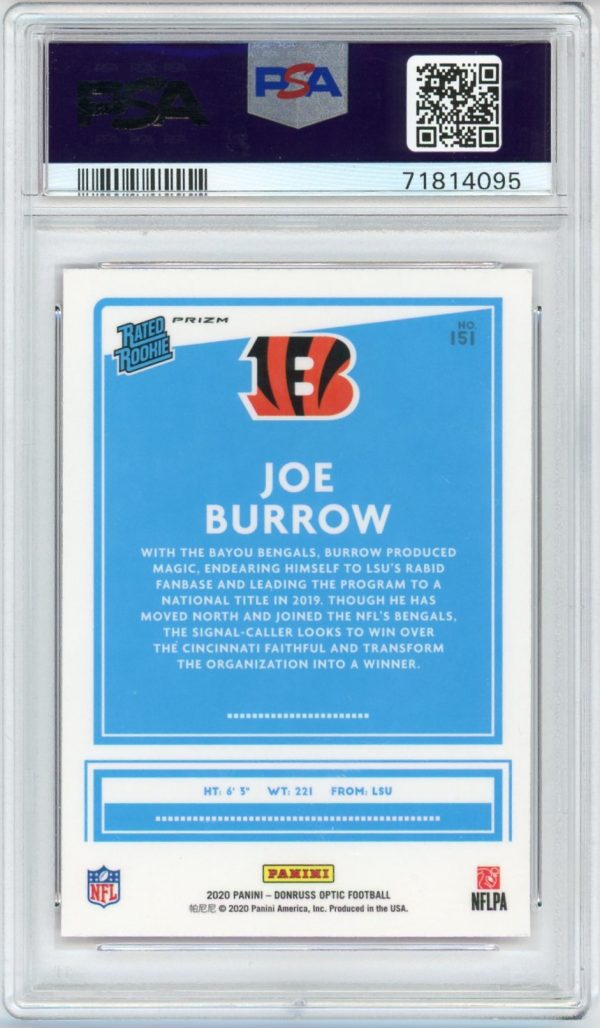 Joe Burrow 2020 Donruss Optic Pink Holo Rated Rookie #151 PSA 9