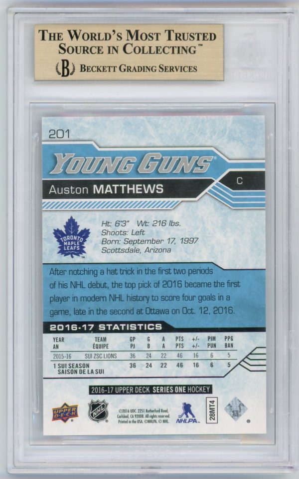 Auston Matthews 2016-17 Upper Deck Young Guns RC #201 BGS 9.5