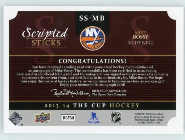 Mike Bossy 2013-14 UD The Cup Scripted Sticks Auto 03/35 #SS-MB