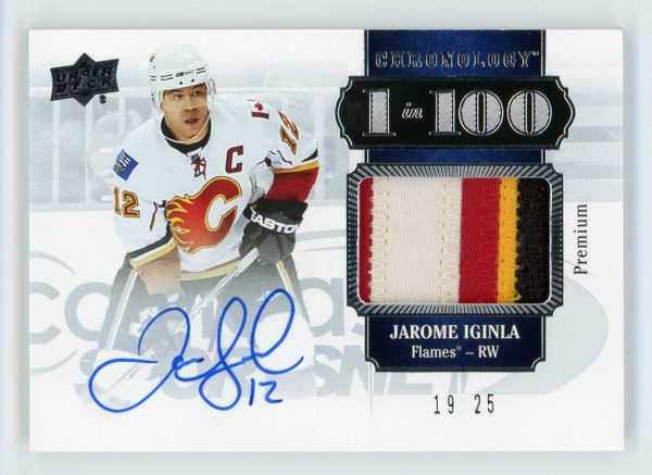 Jarome Iginla 2018-19 Upper Deck Chronology 1-In-100 Patch Auto 19/25 #100-JI