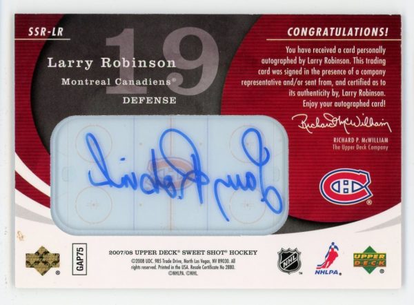 Larry Robinson 2007-08 UD Signature Shots Ice Signings 049/100