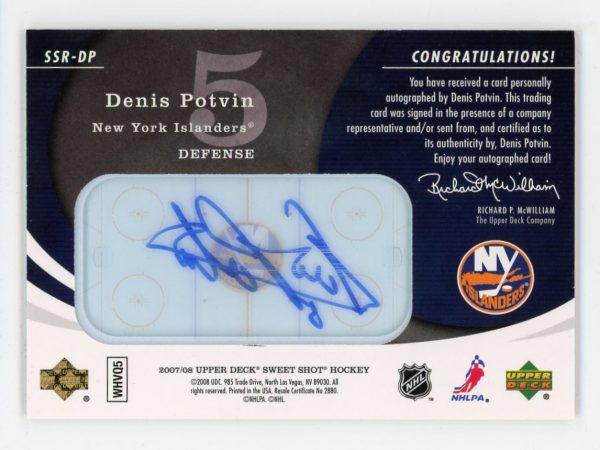 Denis Potvin 2007-08 UD Sweet Shot Signature Shots Ice Signings 040/100 Auto #SSR-DP