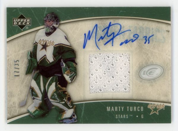 Marty Turco 2005-06 Upper Deck ICE Frozen Fabrics Auto 17/35