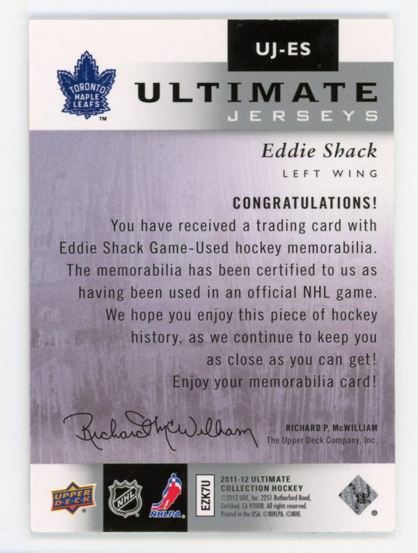 Eddie Shack 2011-12 Ultimate Collection Ultimate Jerseys 098/100