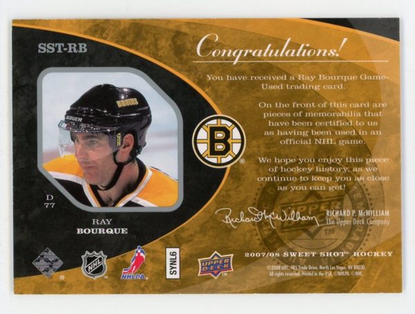 Ray Bourque 2007-08 Upper Deck Sweet Shot Sweet Stitches 207/299