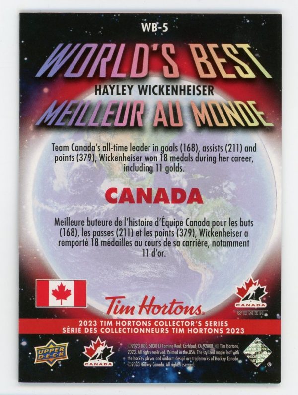 Hayley Wickenheiser 2023 Upper Deck Tim Hortons World's Best #WB5