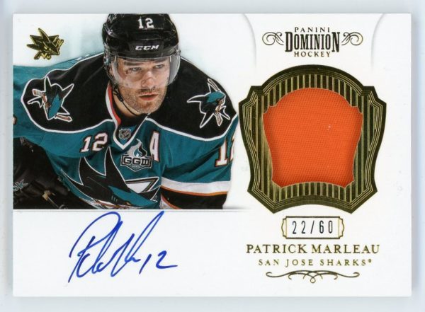 Patrick Marleau 2012-13 Panini Dominion Patch Auto 22/60 Card #63