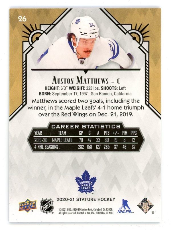 Auston Matthews 2020-21 Upper Deck Stature 81/85 Card #26