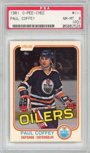 Paul Coffey 1981-82 O-Pee-Chee Rookie Card #111 PSA 8 (Print Defect)