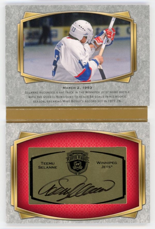 Teemu Selanne 2021-22 The Cup Legend Player Plaques Booklet Auto 24/25