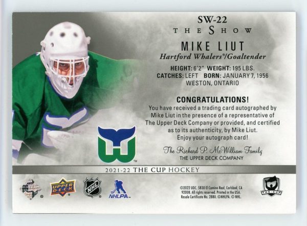 Mike Liut 2021-22 Upper Deck The Cup The Show Auto Card #SW-22