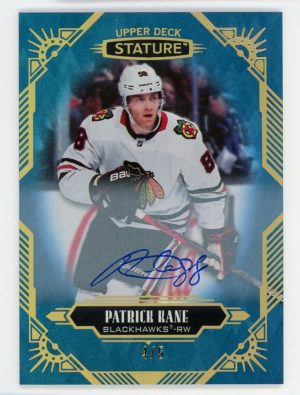 Patrick Kane 2020-21 Upper Deck Stature Blue Auto 4/5 Card #71