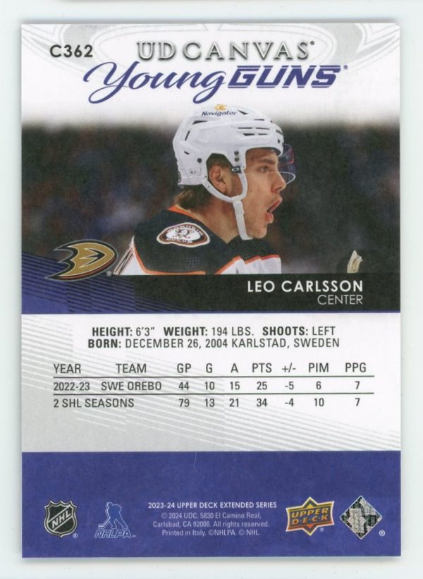 Leo Carlsson 2023-24 Upper Deck Young Guns Canvas Rookie RC #C362