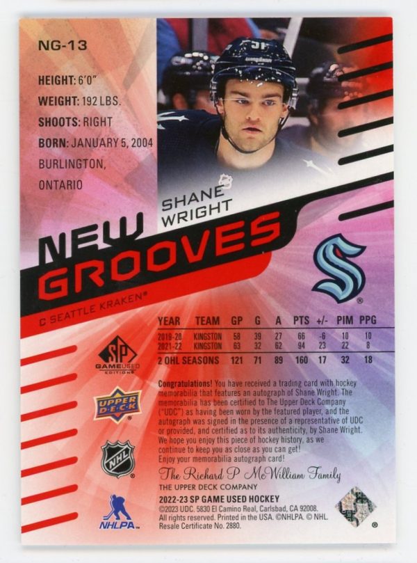 Shane Wright 2022-23 SPGU New Grooves Rookie Jersey Auto 24/25