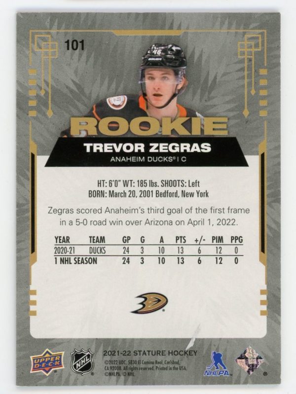 Trevor Zegras 2021-22 Upper Deck Stature Rookie Card 75/75 #101