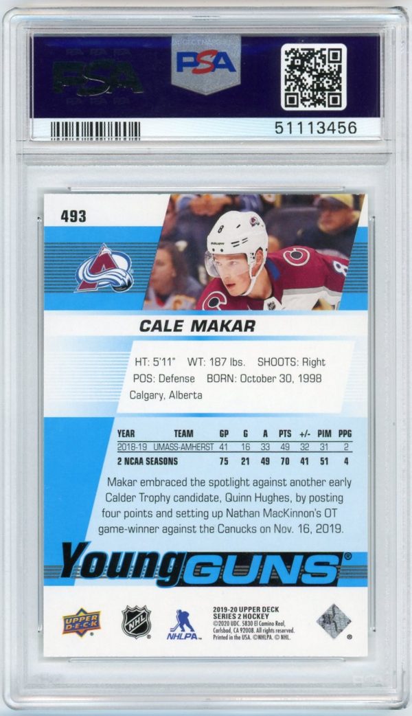 Cale Makar 2019-20 Upper Deck Young Guns Rookie Card #493 PSA 10