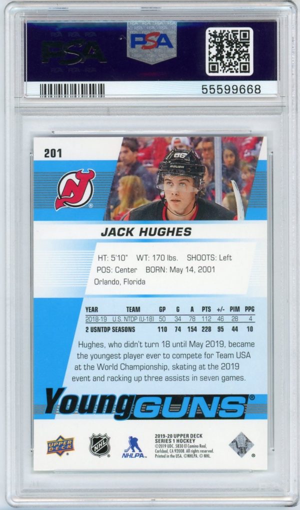 Jack Hughes 2019-20 Upper Deck Young Guns Rookie Card #201 PSA 10