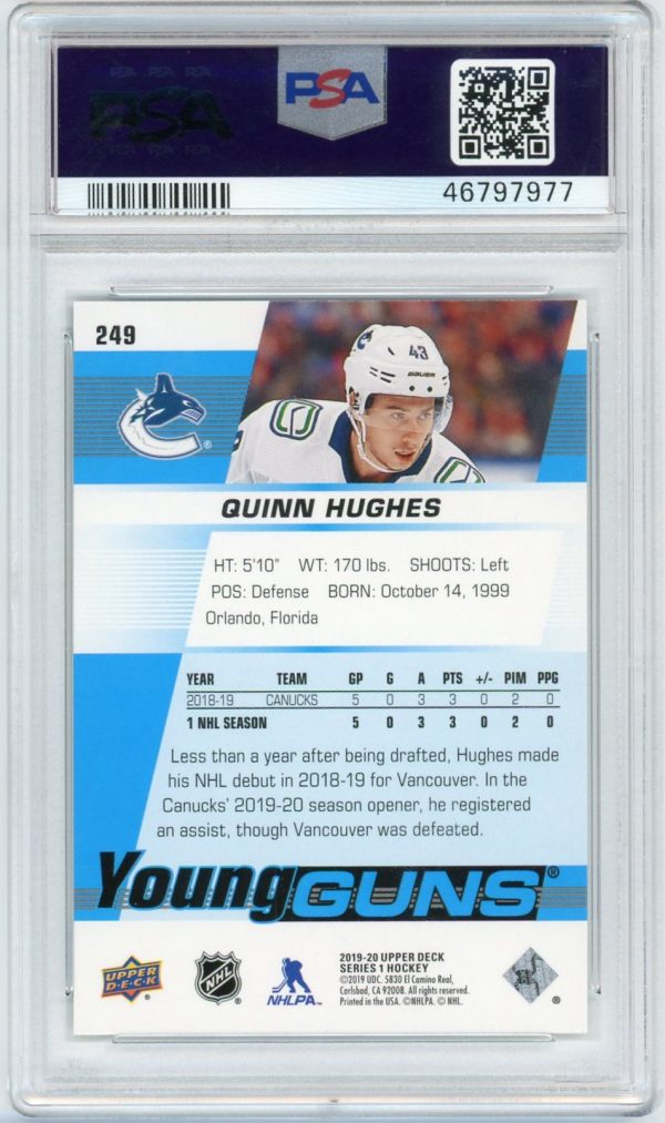 Quinn Hughes 2019-20 Upper Deck Young Guns Rookie Card #249 PSA 10