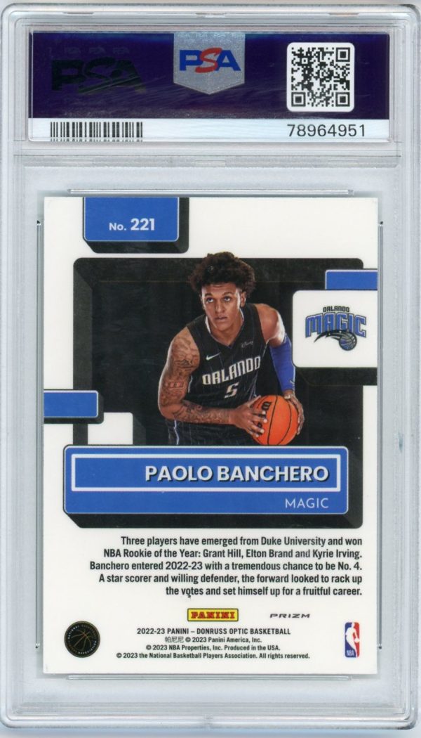 Paolo Banchero 2022-23 Donruss Optic Rated Rookie Holo #221 PSA 9