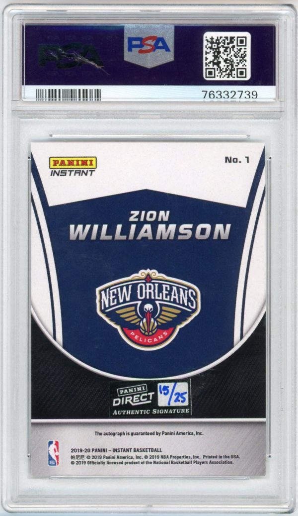 Zion Williamson 2019-20 Panini Instant Access Rookie Auto 15/25 PSA 10