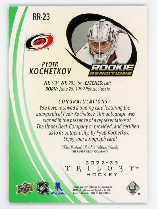 Pyotr Kochetkov 2022-23 Trilogy Rookie Renditions Auto /99 #RR-23