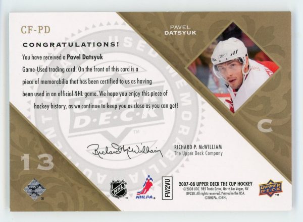 Pavel Datsyuk 2007-08 UD The Cup Foundations Patches 02/10 #CF-PD