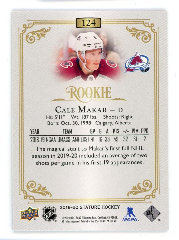 Cale Makar 2019-20 Upper Deck Stature Rookie Card 276/399 #124