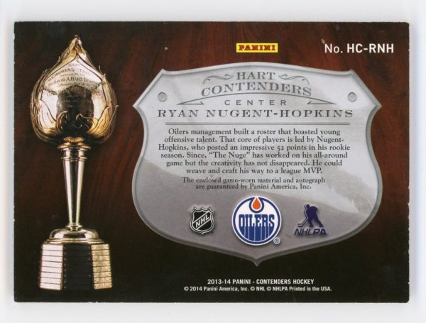 Ryan Nugent-Hopkins 2013-14 Panini Hart Contenders Patch Auto 22/25