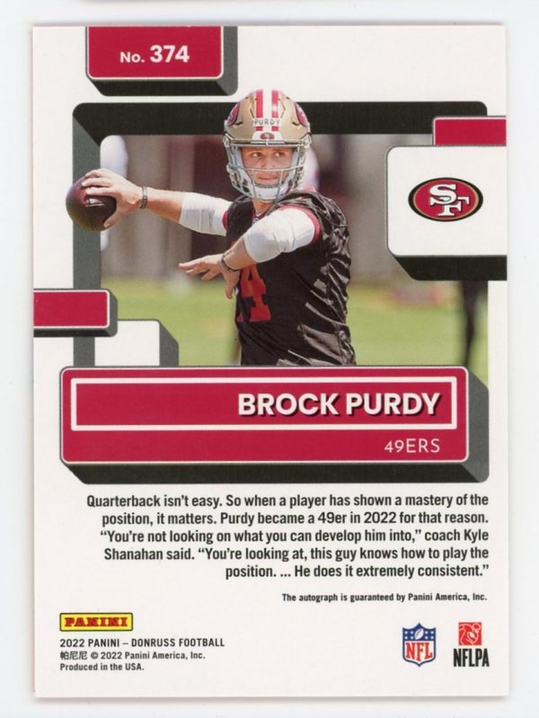 Brock Purdy 2020 Panini Donruss Rated Rookie Orange Auto RC #374