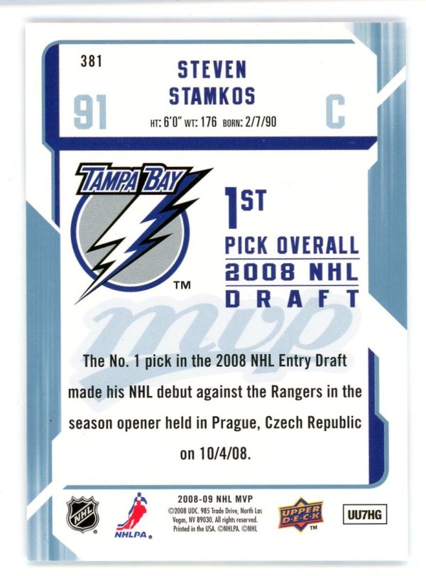 Steven Stamkos 2008-09 Upper Deck MVP Rookie Card #381