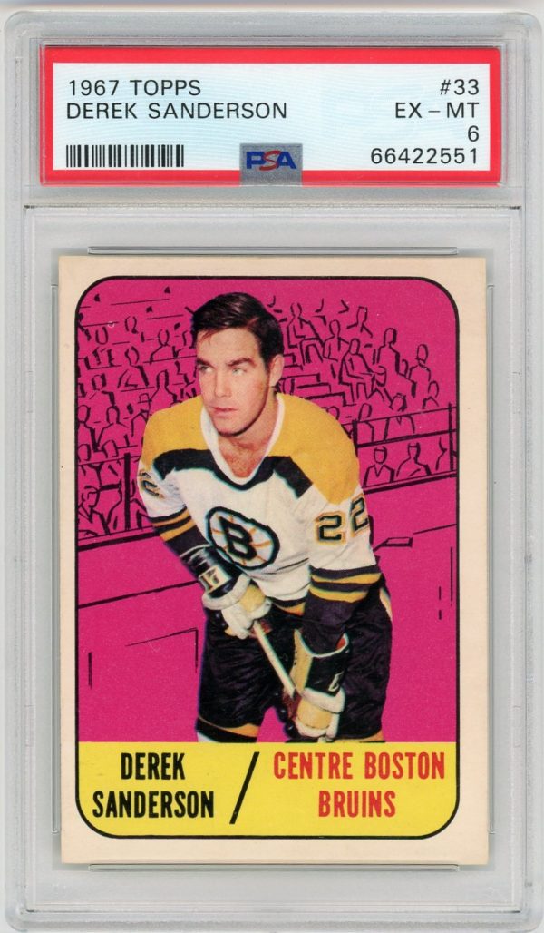 Derek Sanderson 1967-68 Topps Rookie Card #33 PSA 6 EX-MT