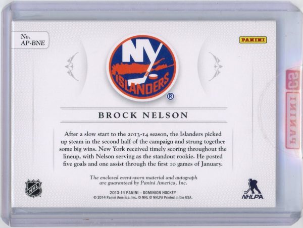 Brock Nelson 2013-14 Panini Dominion Rookie Patch Auto 74/99 #AP-BNE