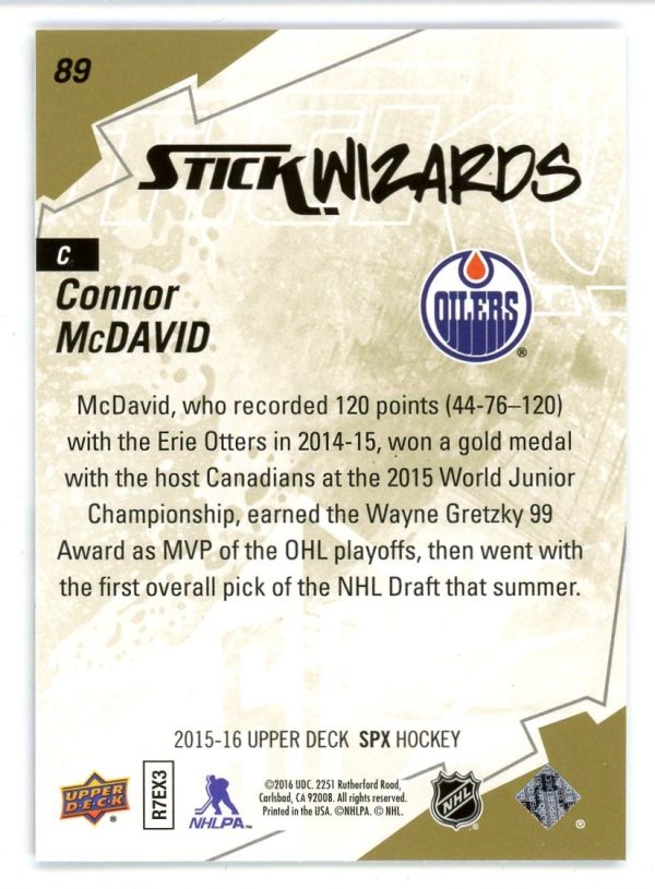 Connor McDavid 2015-16 SPx Stick Wizards Rookie Card #89