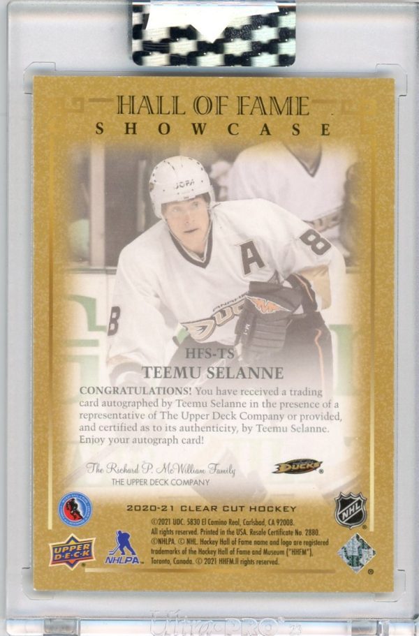 Teemu Selanne 2020-21 Clear Cut Hall Of Fame Showcase Auto 12/35 #HFS-TS