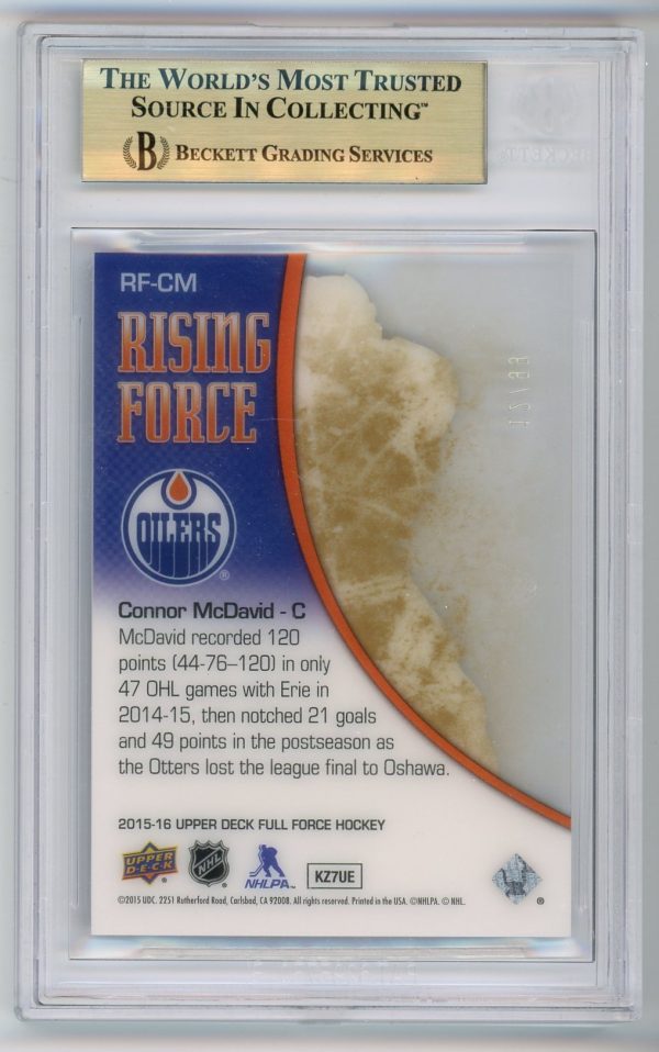 Connor McDavid 2015-16 Upper Deck Full Force Rising Force Gold 12/99 RC #RF-CM BGS 9.5 Gem Mint