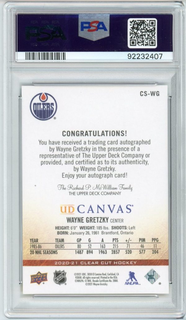 Wayne Gretzky 2020-21 Clear Cut Canvas Auto Red Ink #CS-WG PSA 10