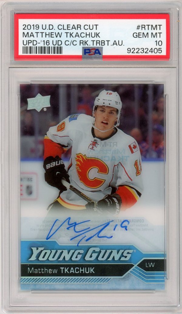 Matthew Tkachuk 2019-20 Clear Cut Young Guns Tribute Auto PSA 10