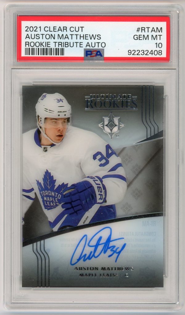 Auston Matthews 2021-22 Clear Cut Rookie Tribute Auto #RT-AM PSA 10